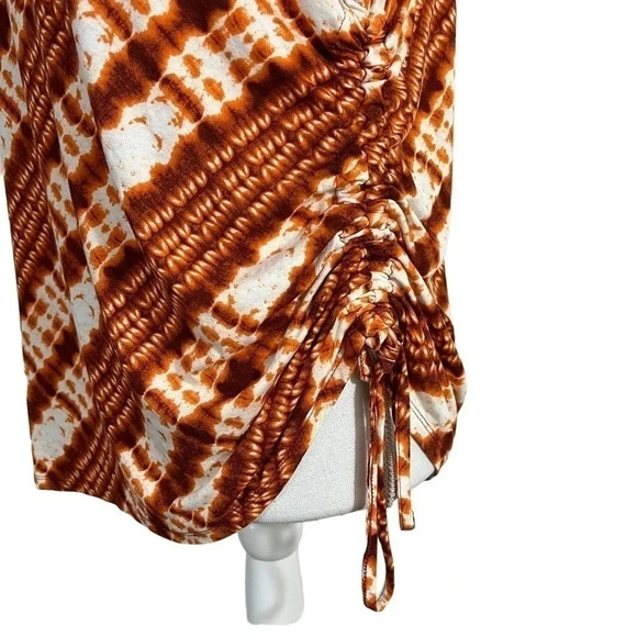 Ruby Rd Tie Dye Blouse Medium Orange Red White Striped Ruched Side 3/4 Sleeves - Picture 6 of 9